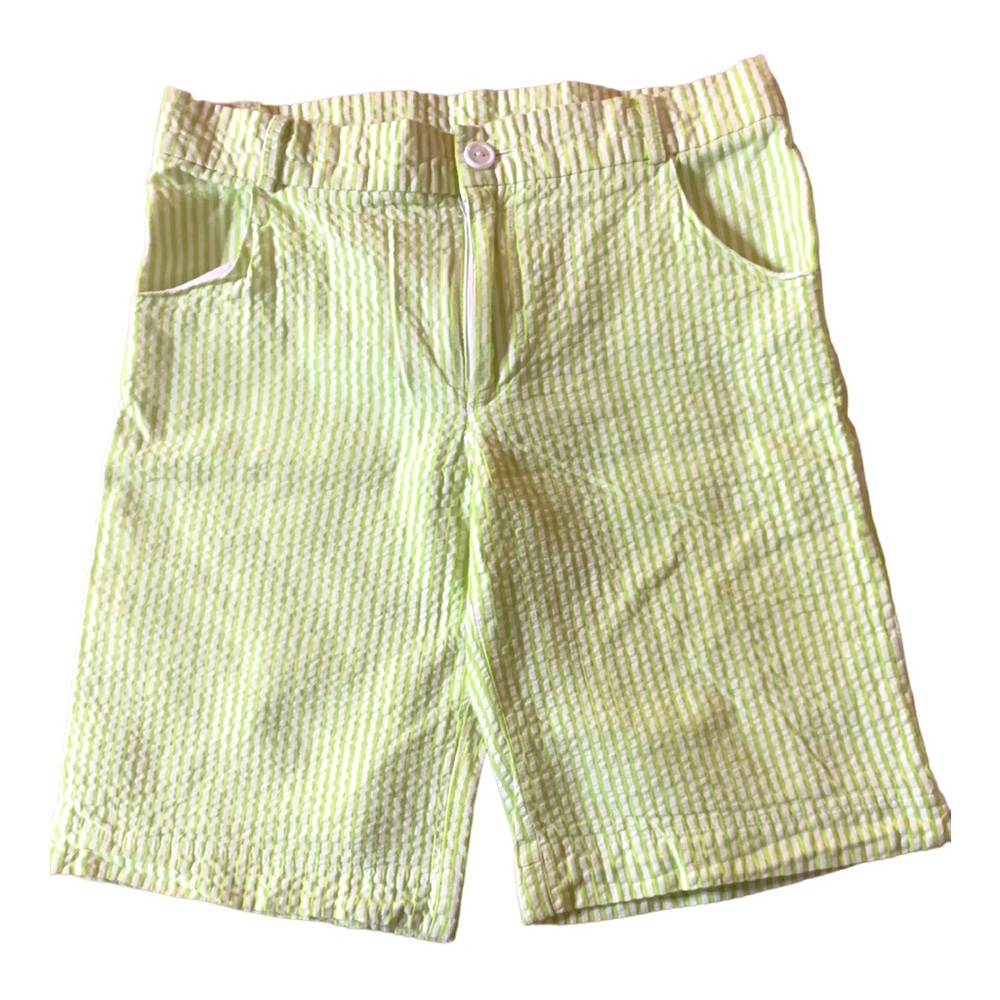 RAGSLAND Vintage Boutique Green White Seersucker Shorts Boys Size 7